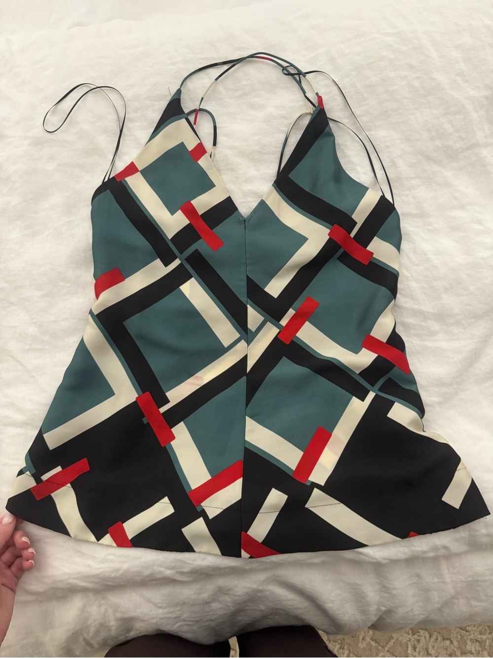 Zara Teal, Black & Red Geometric Strappy Cami Top